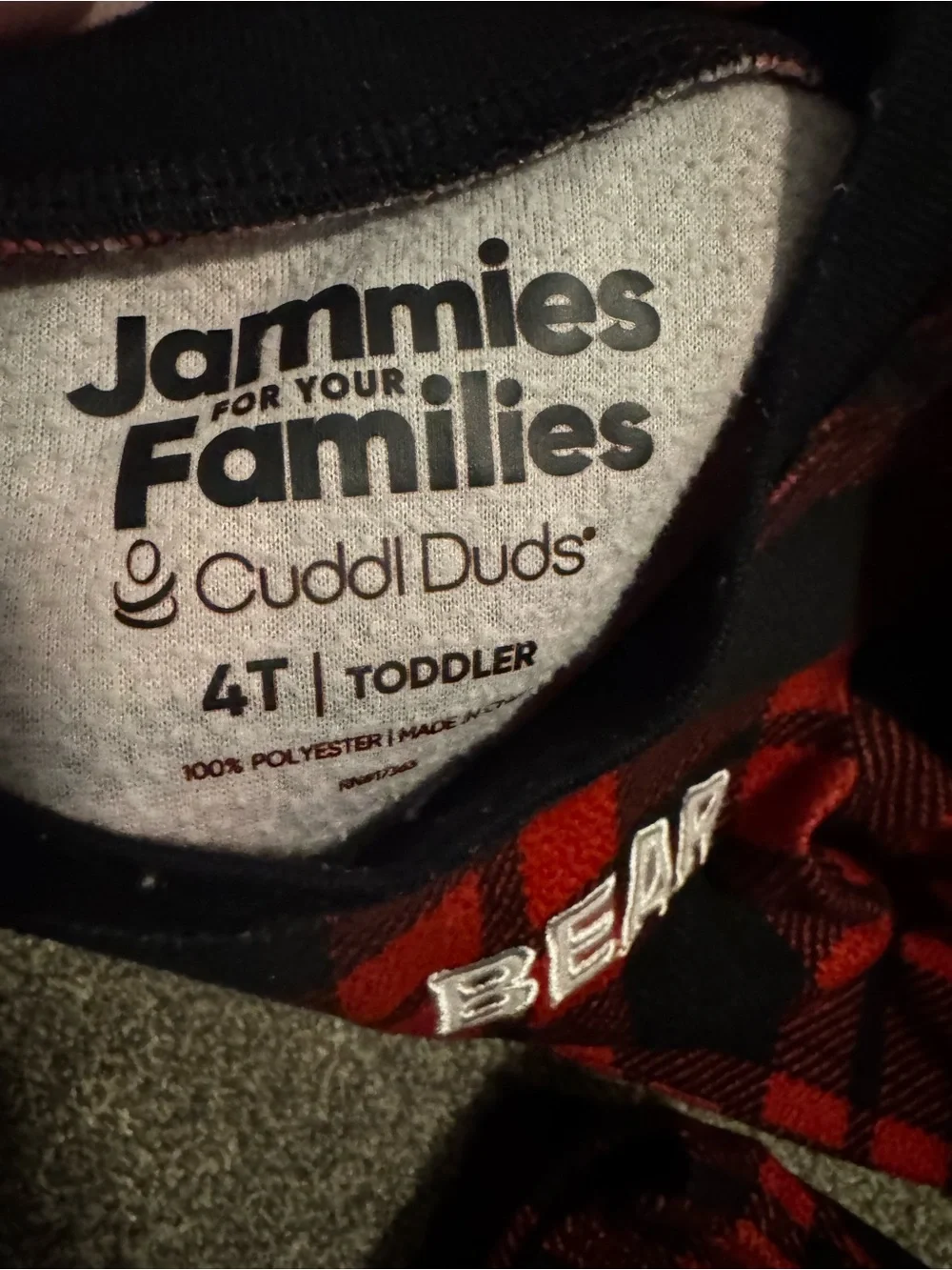 Toddler Cute Bear Jammie for your families Christmas PJs 4T Red Black Plaid